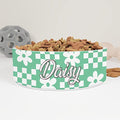 GENERIC Personalized Mint Flowers Checkered Pattern Pet Bowl Custom Pet Name, Daisy Bowl Ceramic For Dogs, Cats Drinking Bowl, Available In Two Sizes