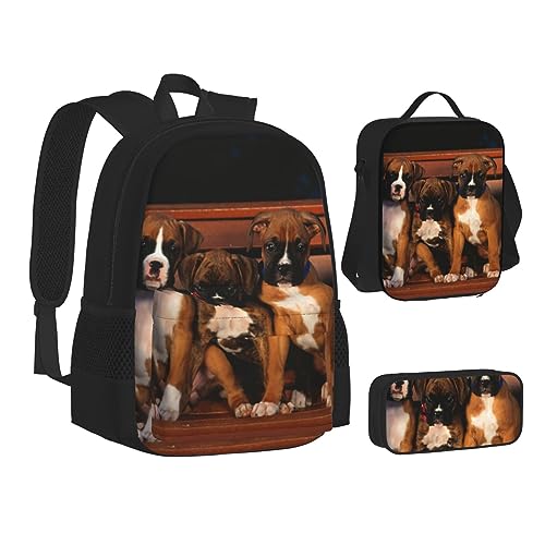  Puppies Dogs Pets Animals Backpack Set 3pcs With Lunch Bag Pencil Case Travel Daypack Lunch Bag Pencil Pouch Combination