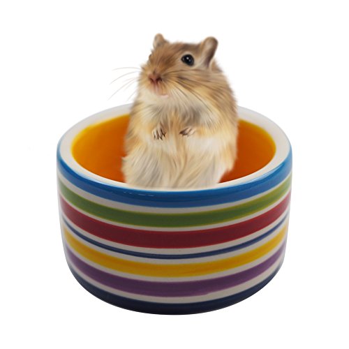  OMEM Hamster Food Bowl Ceramic Prevent Being Tipped Over Small Animal Water Dish For Guinea Pig Rodent Gerbil Cavy Hedgehog Feeding Bowl (Rainbow Stripe)