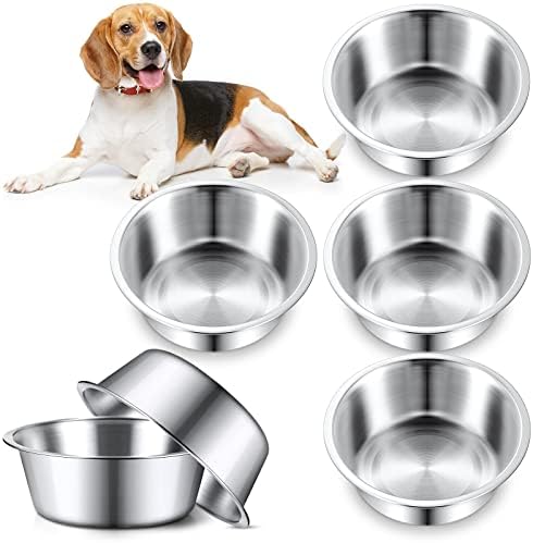  6 Pcs Stainless Steel Metal Dog Bowls Replacement Basic Dog Bowls Thickened Dog Water Bowls Set Travel Kennel Food Dish Bowls No Spill For Small Medium Large Dogs, Dishwasher Safe (6.9 Inch)