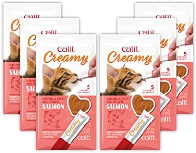  Catit Creamy Lickable Cat Treat, Healthy Cat Treat, Salmon, 30 Pack