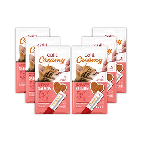  Catit Creamy Lickable Cat Treat, Healthy Cat Treat, Salmon, 30 Pack