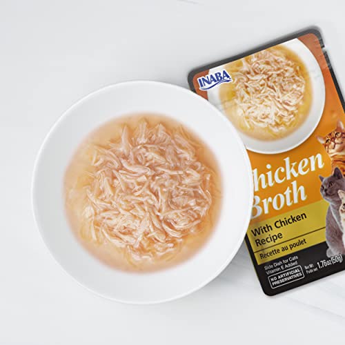  INABA Chicken Broth - Shredded Chicken And Seafood Flakes In Tasty Chicken Gravy - Side Dish Wet Treat For Cats - 4 Flavor Variety Pack (24 Pouches)