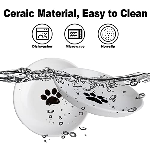  KITCHENLESTAR Ceramic Cat Food Plates,Cat Wet Food Bowls Cat Feeding Wide Bowls To Stress Relief Of Whisker Fatigue Cat Dishes, Shallow Bowls For Kittens And Small Animals With Non-Slip Mat (Cat Paw)