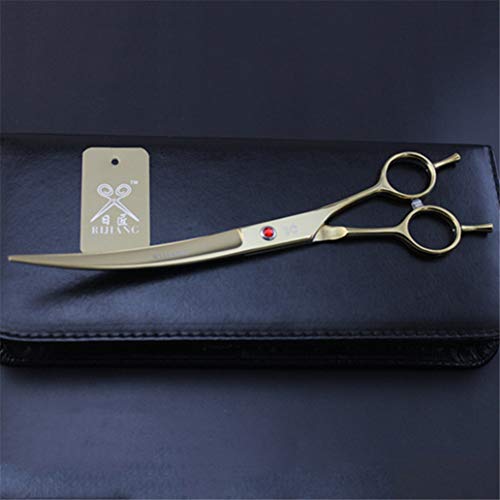  Professional 8.0 Inch Golden Hairdressing Scissors Set Pet Grooming Cutting Premium Steel Kit Straight & Thinning & Curved Shears 3 Pcs Set For Cat Dog Teddy And More Pets Clean Hair Tool