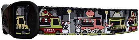  3 Dirty Dawgz Adjustable 1" Cute Bulldog Border Collie Adorable Trendy Fast Food Trucks Taco Pizza Cupcake Dog Collars For Medium Large And X-Large Dogs (Medium 1" Adjustable (14"-22" Neck))