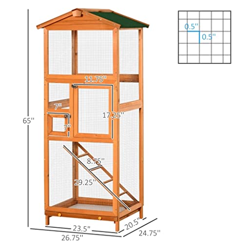  ACQUIRE 65" Outdoor Wooden Birdcage Aviary With Pull Out Tray 2 Doors, Orange 26.75" L X 24.75" W X 65" H