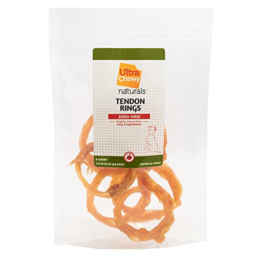  Ultra Chewy Turkey Tendon Knotted Bones For Dogs - Premium All-Natural, Hypoallergenic, Easy To Digest, Alternative To Rawhide (Rings Turkey Tendon - 6 Pack)