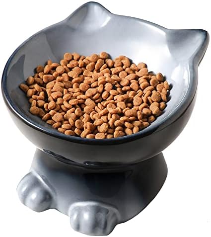  Nihow Ceramic Basic Cat Bowls: 6.25 Inch Cat Bowl For Food & Water - Food Grade Cat Dish For Large-Sized Cat/Medium-Sized Dog - Microwave & Dishwasher Safe -Elegant Blue & Black (8.5 OZ /1 PC)
