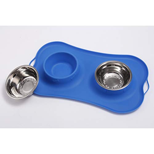  Balacoo Stainless Steel Dog Bowls Pet Bowl Silicon Dog Bowl Stainless Steel Double Bowls Anti Drinking Bowl Food Holder For Dog Cat Puppy Kitten (Blue) Moultrie Feeder Metal Dog Bowls