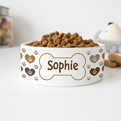 GENERIC Cute Dog Footprint With Bone Bowl, Dog's Name Bowl, Gift For Dog, Ceramic Pet Bowl Available In 2 Sizes
