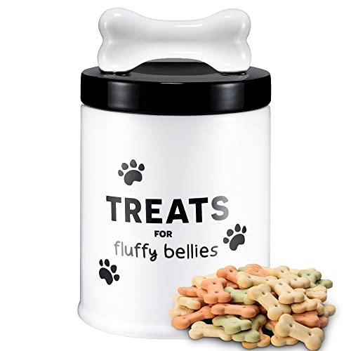  Dog Treat Container - 5 Cup - Dog Treat Jar W/Airtight Lid - Ceramic Air Tight Dog Cookie Storage - Canister For Pet Food - Farmhouse Style Pet Container For Kitchen Counter & Countertops