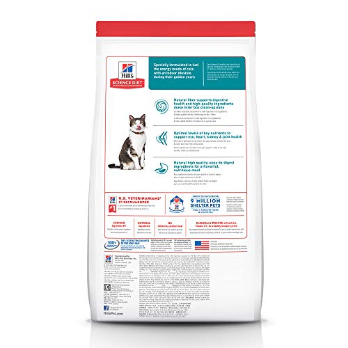  Hill's Science Diet Dry Cat Food, Adult 11+, Indoor, Chicken Recipe, 7 Lb. Bag
