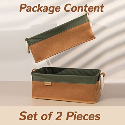  Yiotl Pet Storage Basket, Toy Organizer - Set Of 2 Pieces - Felt And Canvas Patchwork Storage Basket For Toys - One Size Fits All - Solid Pine Wood Handles - Green&Orange
