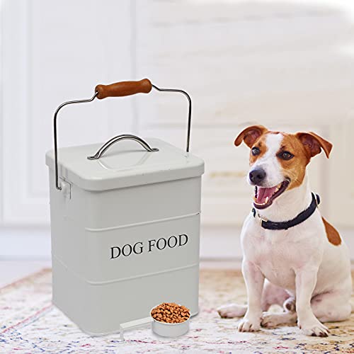  Dog Food Treat Storage Container With Lid Scoop Included - Perfect Farmhouse Dog Food Bin For Kitchen Countertop, Shelf, Decoration Home - Dog Food - White