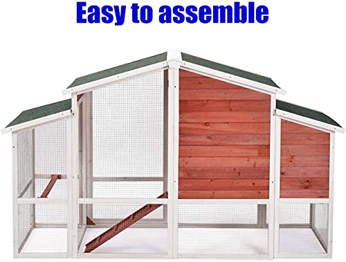  Tenouvos Higher Quality & Stronger Outdoor Chicken Coop, Large Solid Wooden Rabbit Hutch, Poultry Pet Cages, Small Animal House With Tray & Ramp & Heavy Duty Safety Net For Small Animal