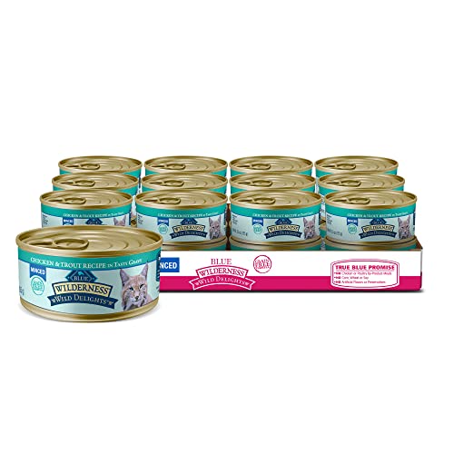  Blue Buffalo Wilderness Wild Delights High Protein Grain Free, Natural Adult Minced Wet Cat Food, Chicken & Trout 5.5 Oz Cans (Pack Of 24)