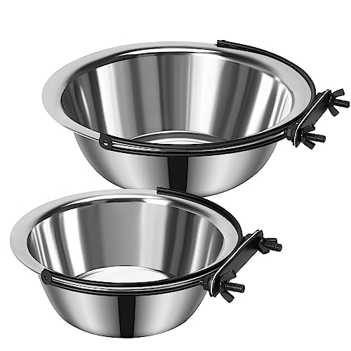  Dog Bowls, Dog Bowl For Crate, 2 Pack Pet Food Water Bowl Dog Bowls For Cage Hanging Non-Spill Feeder Bowls Stainless Steel Cat Pet Bowls With Clamp Holder Crate Feeder Dish For Puppy Dogs Cats Pets