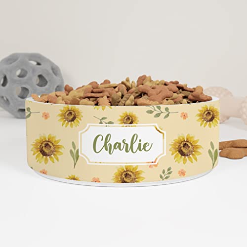 GENERIC Sunflowers Pet's Name Bowl, Ceramic Food Bowl For Pets Available In Two Sizes, Gift For Dog, Gift For Cat