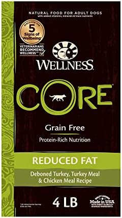  Wellness CORE Grain-Free High-Protein Dry Dog Food, Natural Ingredients, Made In USA With Real Meat, All Breeds, For Adult Dogs (Original Turkey & Chicken, 4-Pound Bag)