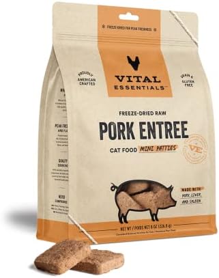  Vital Essentials Freeze Dried Cat Food, Pork Dinner Patties 8 Oz
