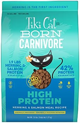  Tiki Cat Born Carnivore High Protein, Herring & Salmon Meal, Grain-Free Baked Kibble To Maximize Nutrients, Dry Cat Food, 2.8 Lbs. Bag