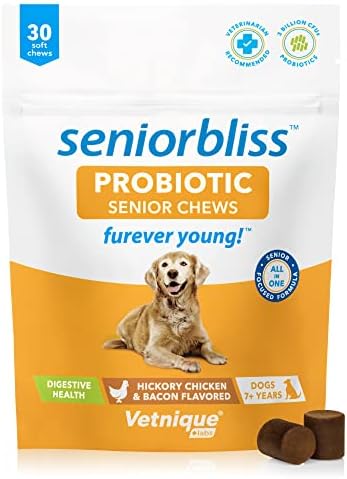  Vetnique Labs Seniorbliss Aging Dog (7+) Senior Dog Vitamins And Supplements, Supports Heart, Allergy, Arthritis, Skin And Coat - Furever Young (Probiotic Chew, 30ct)
