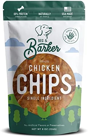  Beg & Barker Chicken Chips For Dogs (8oz, Pack Of 1) - Single Ingredient Dog Treats Made For Small And Large Dogs Protein Human Grade Dog Treats Made From Real Meat Chicken, Made In USA