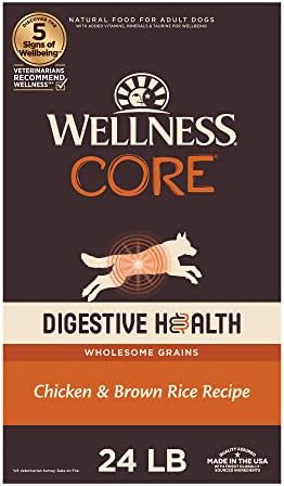  Wellness CORE Digestive Health Dry Senior Food With Wholesome Grains, Advanced Age For Dogs Over 7-Years Old, For Dogs With Sensitive Stomachs, Made In USA With Real Chicken (Senior, 24-Pound Bag)