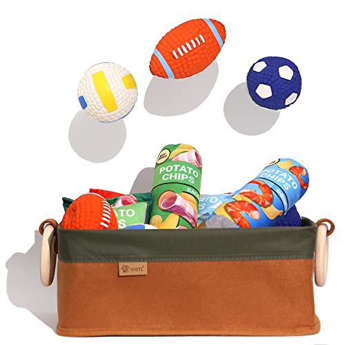  Yiotl Pet Storage Basket, Toy Organizer - Set Of 2 Pieces - Felt And Canvas Patchwork Storage Basket For Toys - One Size Fits All - Solid Pine Wood Handles - Green&Orange