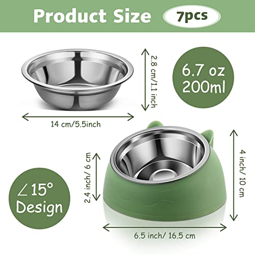  Sanwuta 7 Pcs Cat Food Bowl Stainless Steel Tilted Feeding For Little Cat Raised 15° Elevated Pet Dish For Kitten Puppy Neck Protection Anti Vomit Non Skid And Non Spill Easier To Reach Food, 7 Color