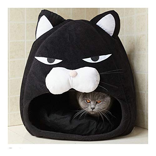  YangYan Cartoon Cat Bed Lovely Pet House For Puppy Cat Warm Soft Cat Cave Tent Waterproof Bottom Sleep Bag Cat Supplies (Color : Black, Size : 38cm38cm38cm)