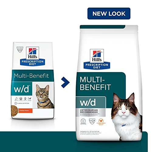  Hill's Prescription Diet W/d Multi-Benefit Digestive/Weight/Glucose/Urinary Management Chicken Flavor Dry Cat Food, Veterinary Diet, 4 Lb. Bag