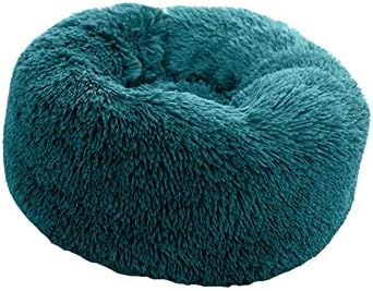  YangYan Super Soft Pet Bed Kennel Dog Round Cat Winter Warm Sleeping Bag Long Plush Puppy Cushion Mat Portable Cat Supplies 46/50/60cm (Color : White Brown, Size : 35cm)