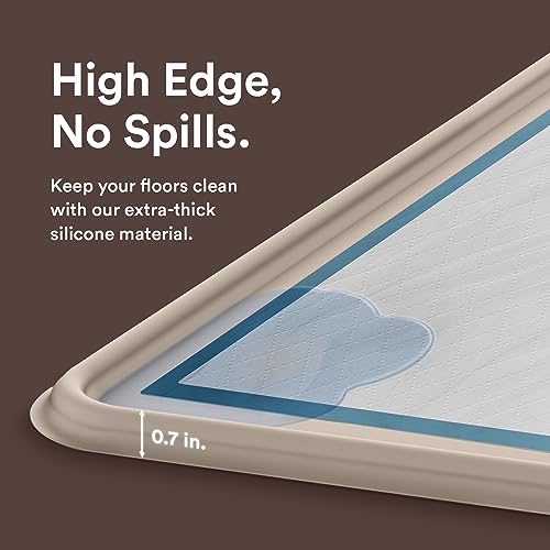  Pee Pad Tray For Dogs - Raised Lip Edge For No Spill Floor Protection, 27” X 27” Non-Slip Silicone Mat - Large Beige