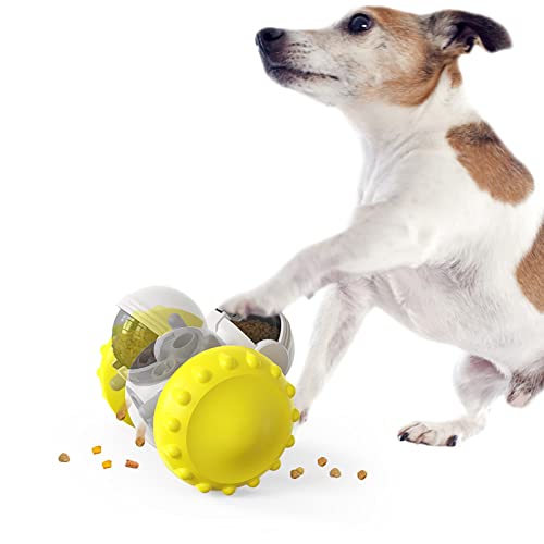  Pet Treat Dispensing Puzzle Slow Feeder Toys For Small And Medium Dogs,Fun Multifunction Interactive Chase Dog Cat Toys,Pet Leaky Food Tumbler Toy, Great Alternative To Dog Bowl For Dogs (Yellow)