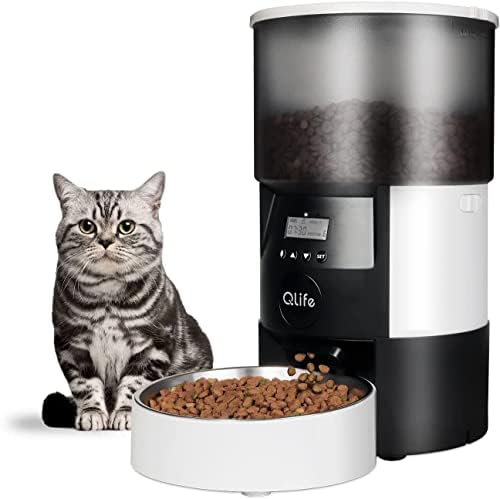  QLIFE Automatic Cat Dog Feeder: Dry Food Dispenser For Dog, Auto Pet Feeder, Portion Control Automatic Dog Feeder (Black WiFi, 4L)