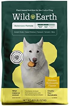  Wild Earth Vegan Dry Dog Food Performance Formula | Plant-Based Vegetarian Kibble | Wheat-Free, Allergen-Free, Veterinarian-Developed | Veggie Chick'n Kabob Flavor, 4lb Bag