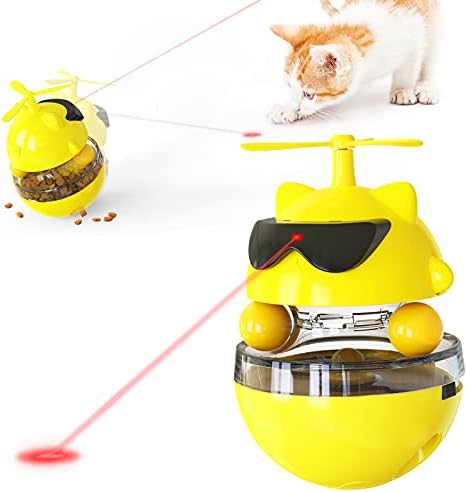  PUINGREN Cat Food Tumbler Toys Cat Food Dispenser Cat Treat Toys Cat Food Balance Ball,Cat Food Puzzle Feeder For Indoor Cats InteractiveToy Gift For Kitten/Dogs-USB Charging Cat Toys(Yellow)