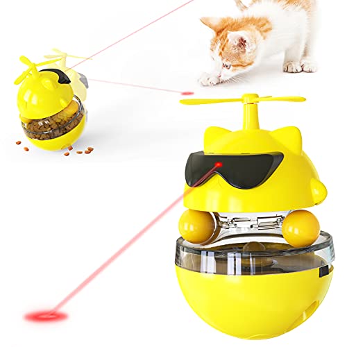  PUINGREN Cat Food Tumbler Toys Cat Food Dispenser Cat Treat Toys Cat Food Balance Ball,Cat Food Puzzle Feeder For Indoor Cats InteractiveToy Gift For Kitten/Dogs-USB Charging Cat Toys(Yellow)