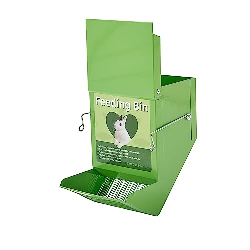  CounttyLivin Metal Small Animal Feeder With Lid, Heavy Duty Rabbit Feeder, Large Capacity Rabbit Food Dispenser, Great For Rabbit, Guinea Pigs, Chinchillas And Other Small Animals. (4.6 Inch, Green)