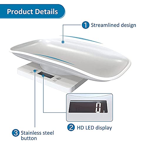  Ahdaskoo Digital Pet Scale,Max 33 Lbs LCD Display Small Animal Scale,g / Ml / Lb /oz,Multifunction Non‑slip Kitchen Food Scale For Hamster Kitten Puppy Hamster Little Bird,White