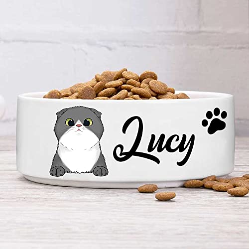 GENERIC Personalized Cat Bowls With Name & Breed Designs, Custom Cute Ceramic Kittens Bowl Icons, Customized Dish For Water, Dry Wet Food, Owner Gift, Available Small Larger Sizes, White