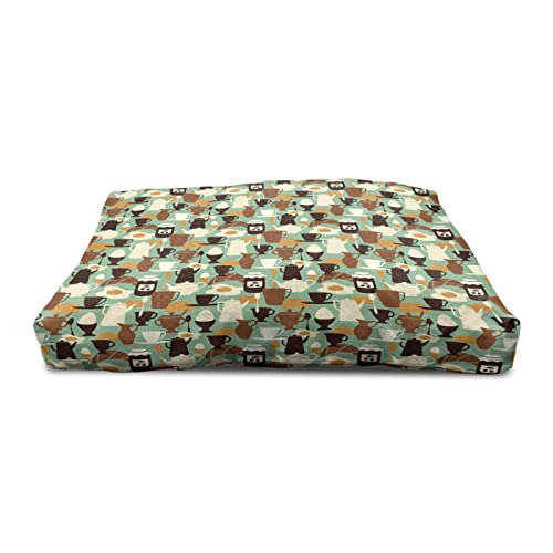  Lunarable Retro Wooden Pet House, Breakfast Pattern With Eggs Jam Coffee And Bagel Traditional New York Morning Food, Outdoor & Indoor Portable Dog Kennel With Pillow And Cover, Small, Multicolor