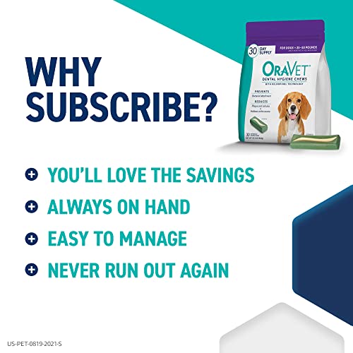  ORAVET Dental Chews For Dogs, Oral Care And Hygiene Chews (Medium Dogs, 25-50 Lbs.) Purple Pouch, 30 Count
