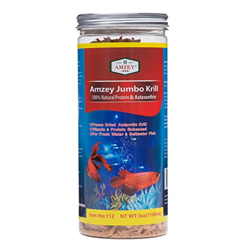  Amzey Freeze Jumbo Krill 3 Oz, Dired Jumbo Shrimp Provide Essential Omega-3, Vitamin Enhancement. Super Food For Pets, Cat Food, Dog Food, Fresh And Salt Water Fish