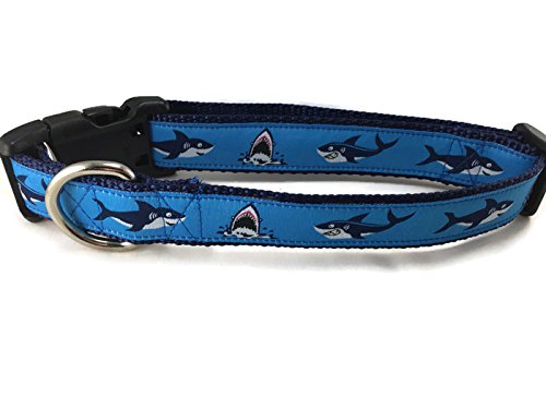  Ocean Dog Collar, Caninedesign, Quick Release Buckle, 1 Inch Wide, Adjustable, Nylon, Medium And Large (Sharks, Large 15-22")