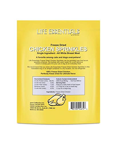  LIFE ESSENTIALS BY CAT-MAN-DOO All Natural Freeze Dried Chicken Crushed Sprinkles Powder For Dogs & Cats - No Fillers, Preservatives, Or Additives - No Grain Tasty Treat -Made In USA (4 Pack)