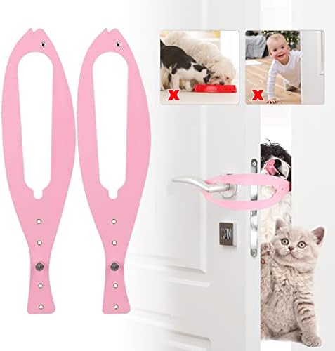  Cat Door Holder Latch,2 Packs Pink Cat Door Alternative Installs Fast Flex Latch Strap Let's Cats In & Keeps Dogs Out Of Litter Food Safe Baby Proof 5 Function Holes No Measuring No Pet Gate