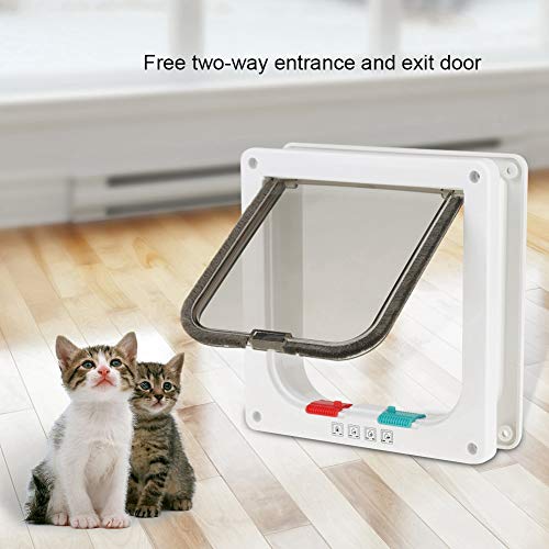  Cyrank Cat Door, 4 Way Locking Durable Cat Flap Door Interior Cat Door For Cat Litter Box Or Automatic Feeder